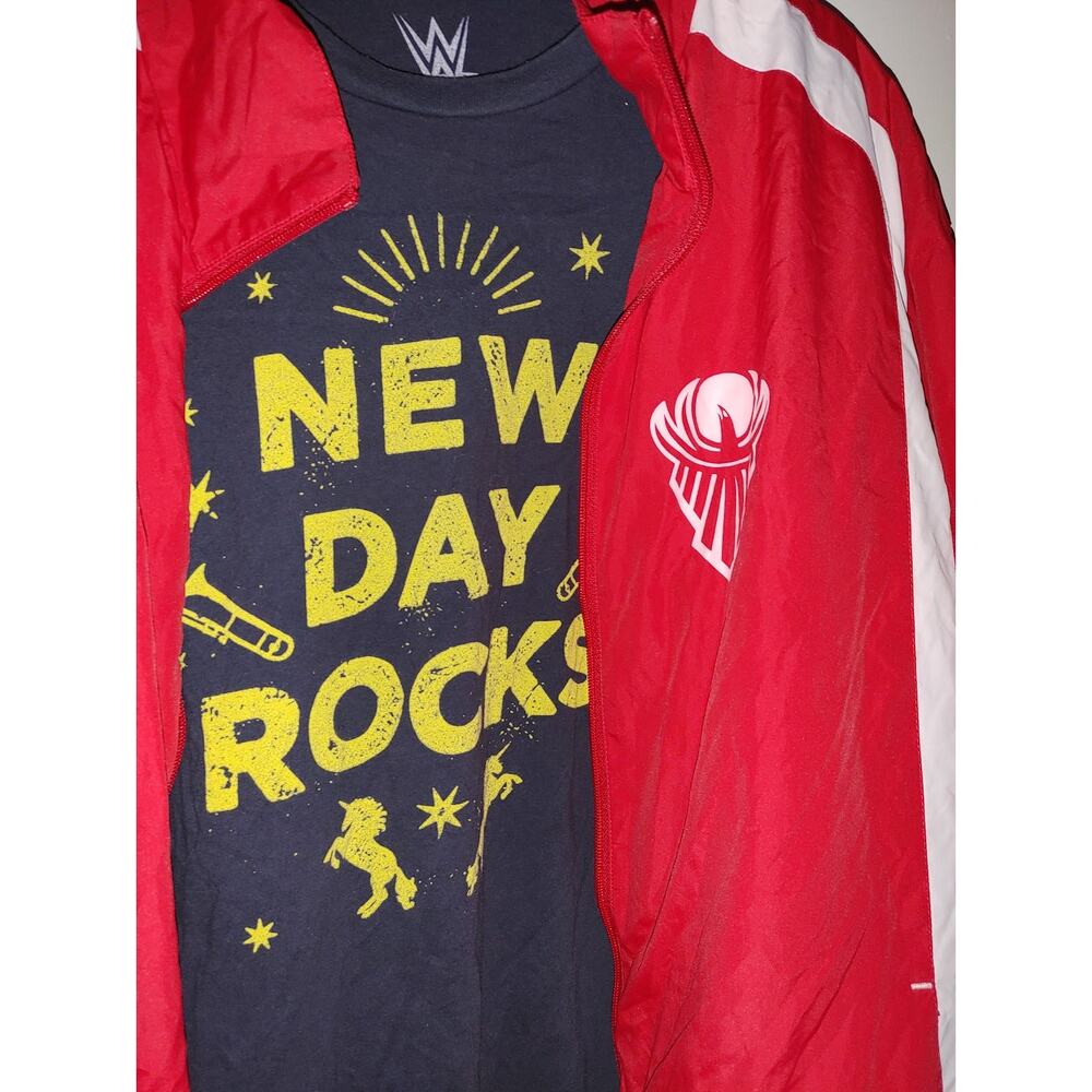 WWE The New Day Red Track Jacket & Navy Blue T-Shirt Lot Men's size 2XL